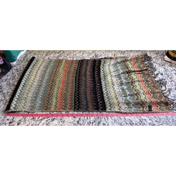 Womens Rectangle Scarf Wrap Chevron Fringe Green Orange Boho - Picture 5 of 7